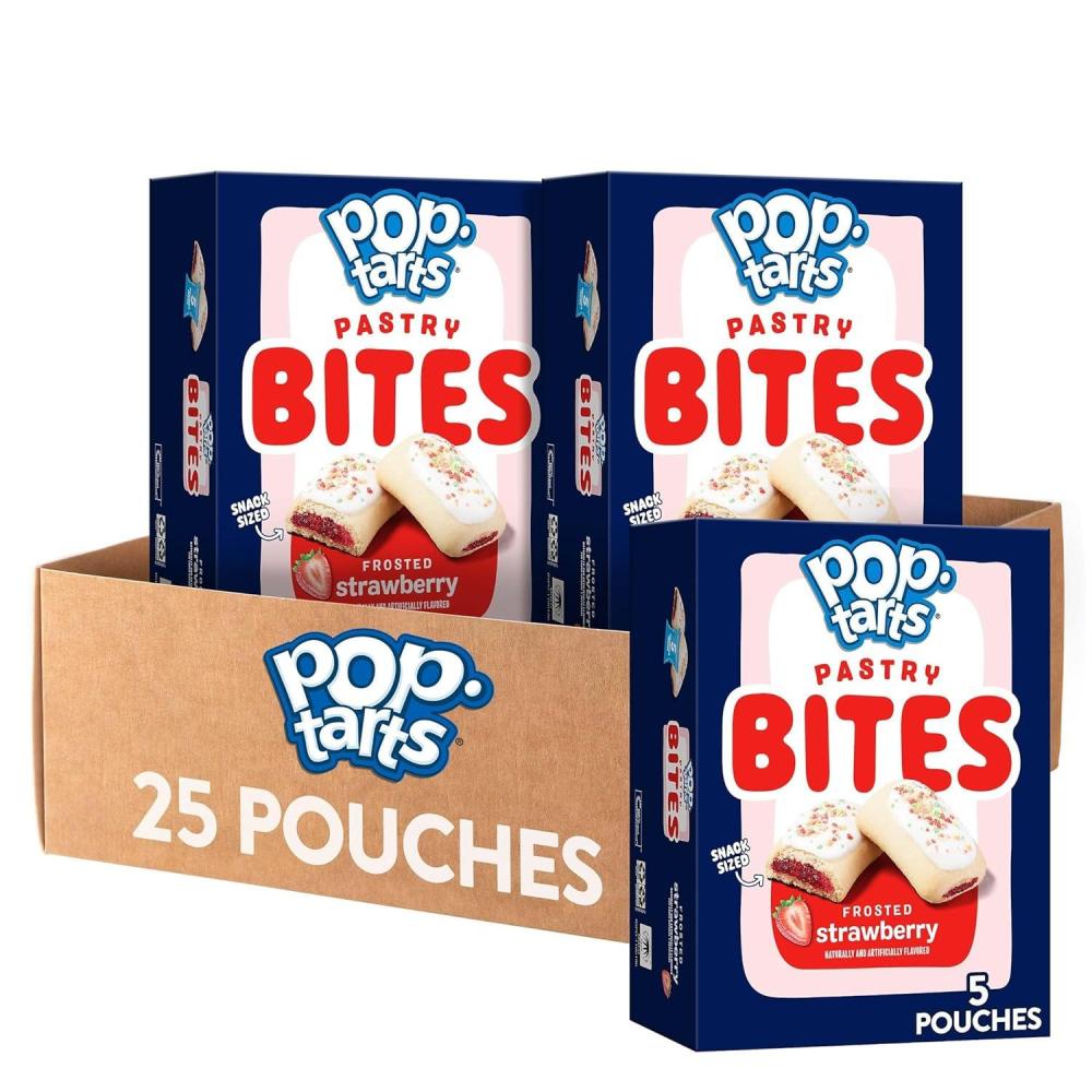 image:imagePopTarts Baked Pastry Bites Kids Snacks School Lunch Frosted Strawberry 5 Boxes 25 PouchesFrosted Strawberry