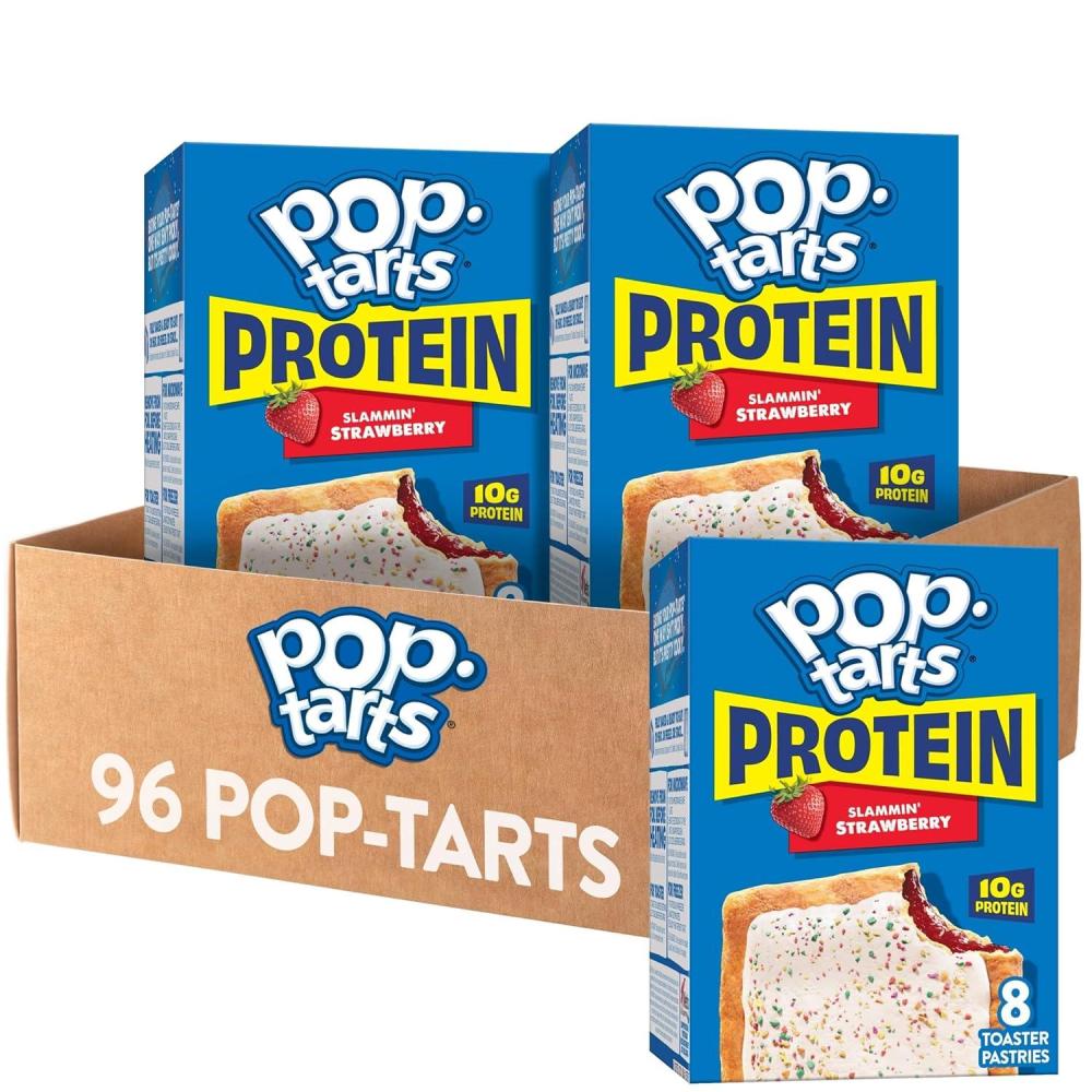 image:imagePopTarts Protein Toaster Pastries 10g Protein Slammin Strawberry 24 PopTarts18 Ounce Pack of 96