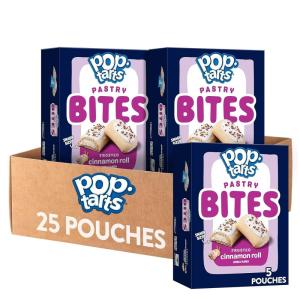 Pop-Tarts Baked Pastry Bites, Kids Snacks, School Lunch, Frosted Strawberry (5 Boxes, 25 Pouches)(Frosted Cinnamon Roll)