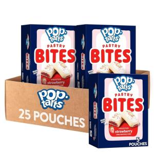 Pop-Tarts Baked Pastry Bites, Kids Snacks, School Lunch, Frosted Strawberry (5 Boxes, 25 Pouches)(Frosted Strawberry)