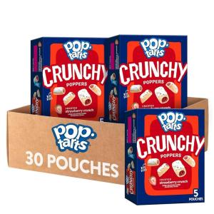 Pop-Tarts Crunchy Poppers Crunchy Filled Snack Pieces, Kids Snacks, On-the-Go, Frosted Brownie Crunch (6 Boxes, 30 Pouches)(Frosted Strawberry Crunch)