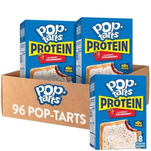 Pop-Tarts Protein Toaster Pastries, 10g Protein, Slammin’ Strawberry (24 Pop-Tarts)(1.8 Ounce (Pack of 96))